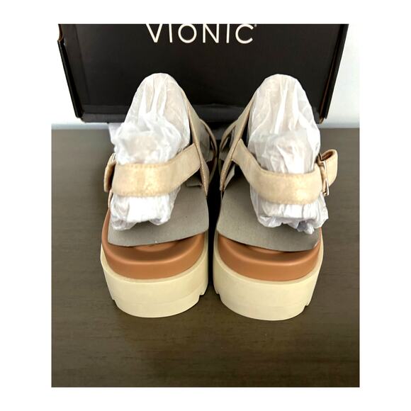 Vionic Leather Comfort Sandals, Alondra Lug, Gold Size 10 – New in Box - Picture 10 of 11